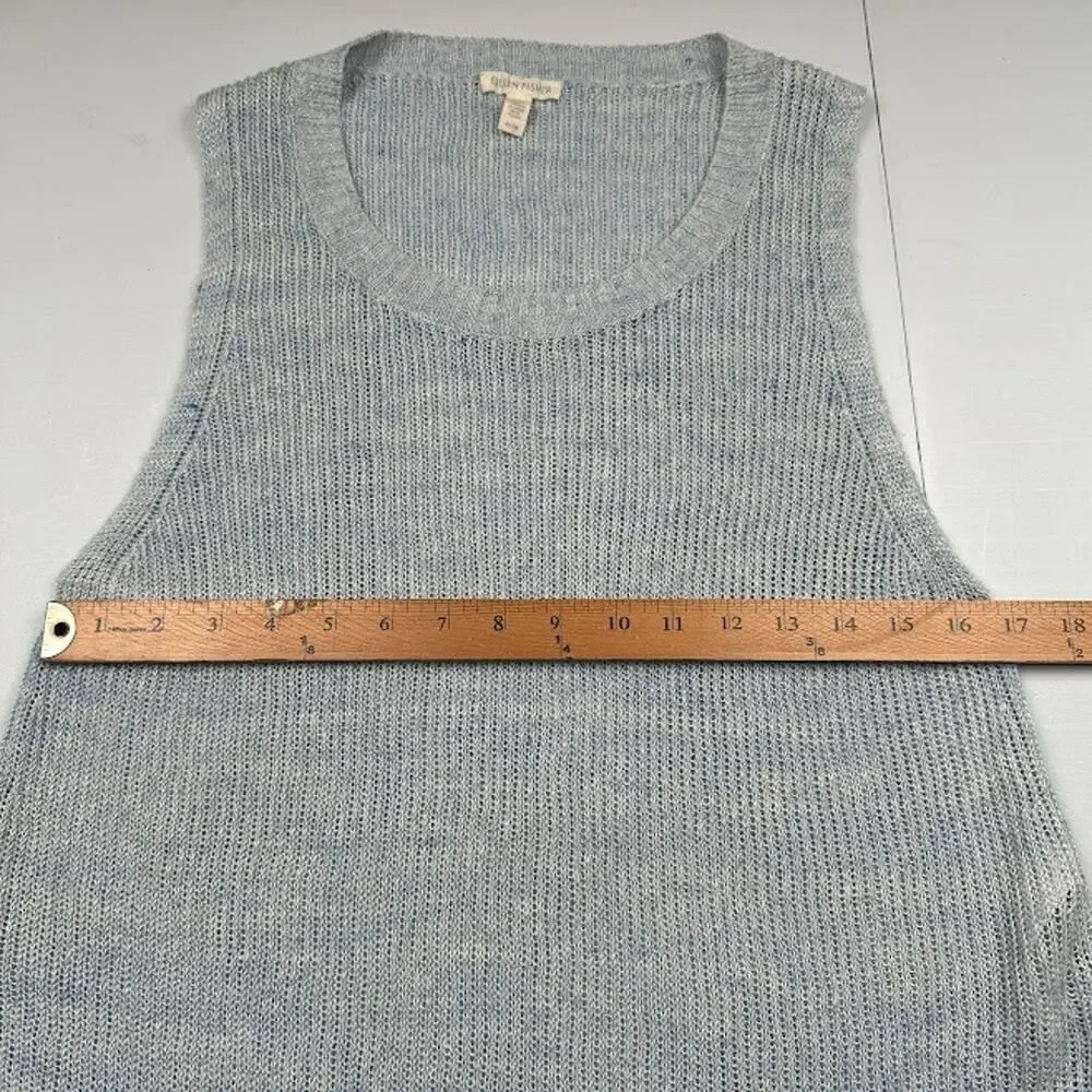 Eileen Fisher Sweater Womens Medium Blue Linen Sleeveless Luxury Resort Preppy - Picture 10 of 12